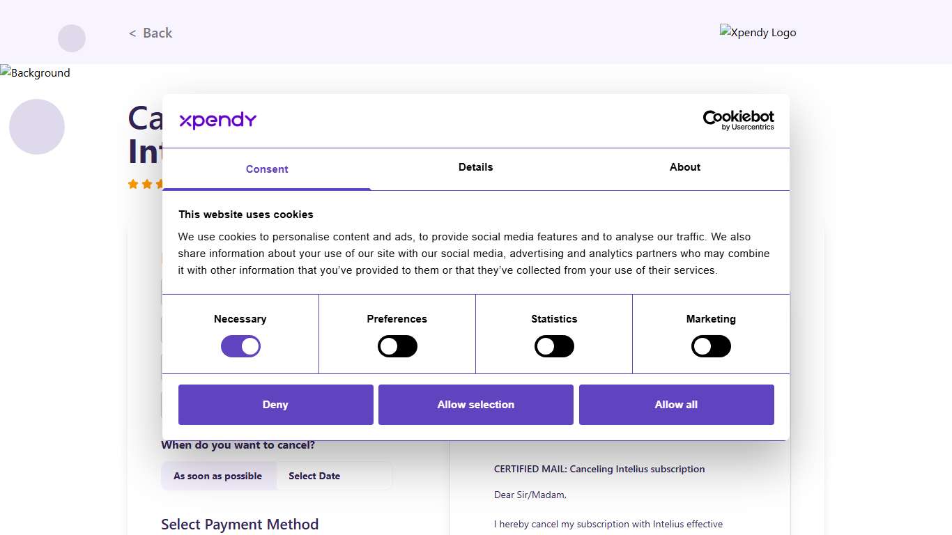 Cancel Intelius within 2 minutes Xpendy